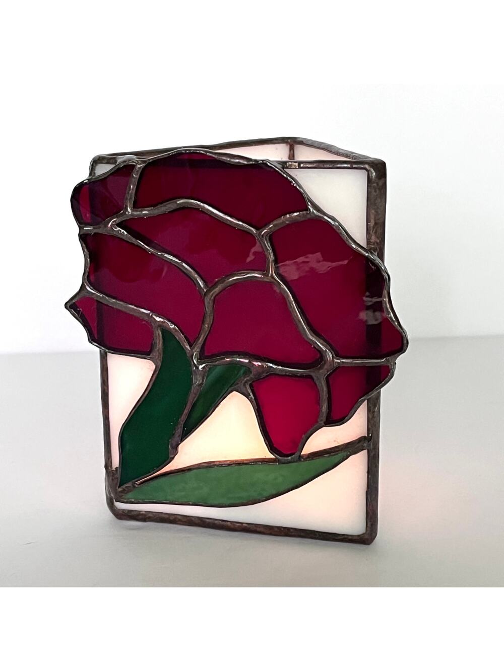 Stained Glass Rose Tea Light Holder Pencil Holder Desk Decor Handmade Floral
